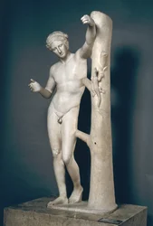 Apollon Sauroktonos (ödledödaren), romersk kopia av en grekisk brons utförd ca 350 f.Kr. och tillskriven Praxiteles (verksam ca 370-339 f.Kr.)
